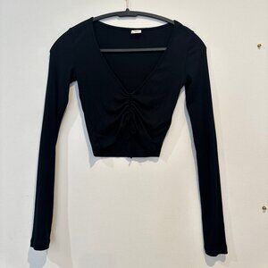 Sunday Best Ruched Front V-Neck Long Sleeve Black Crop Top Size 2XS